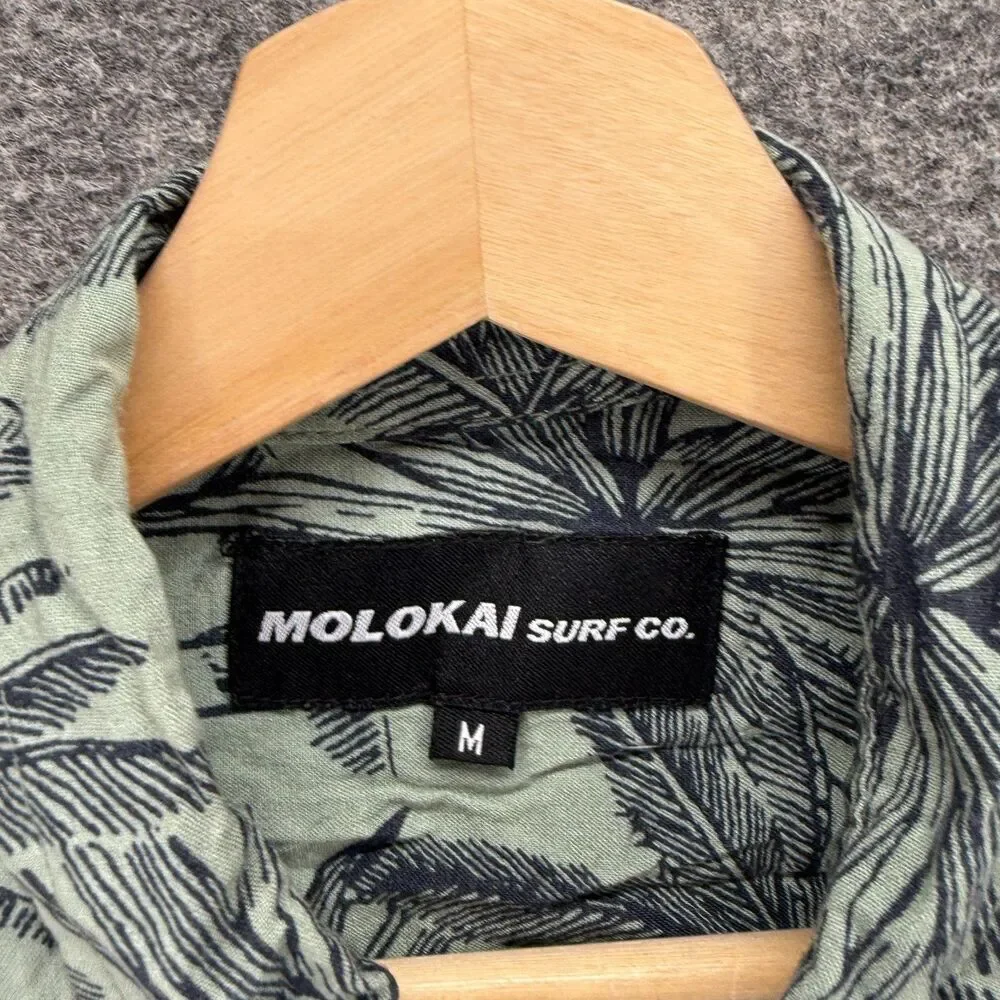 Molokai Shirt Men M Medium Gray Floral Button Up Collared Short Sleeve Rayon